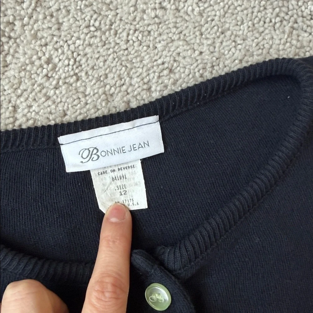 Bonnie Jean Black Cardigan with Button Detail | Size 12 (Girl) | 100% Cotton